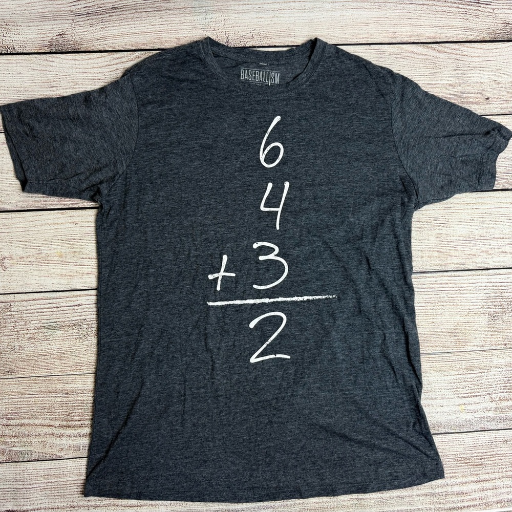 Baseballism Men’s Large Charcoal Gray T Shirt Double Play 6+4+3=2